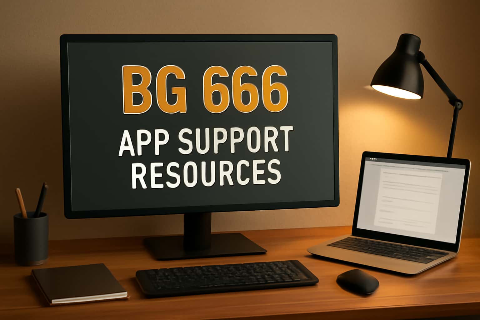 An informative design showcasing BG 666 app support resources in a professional setting.