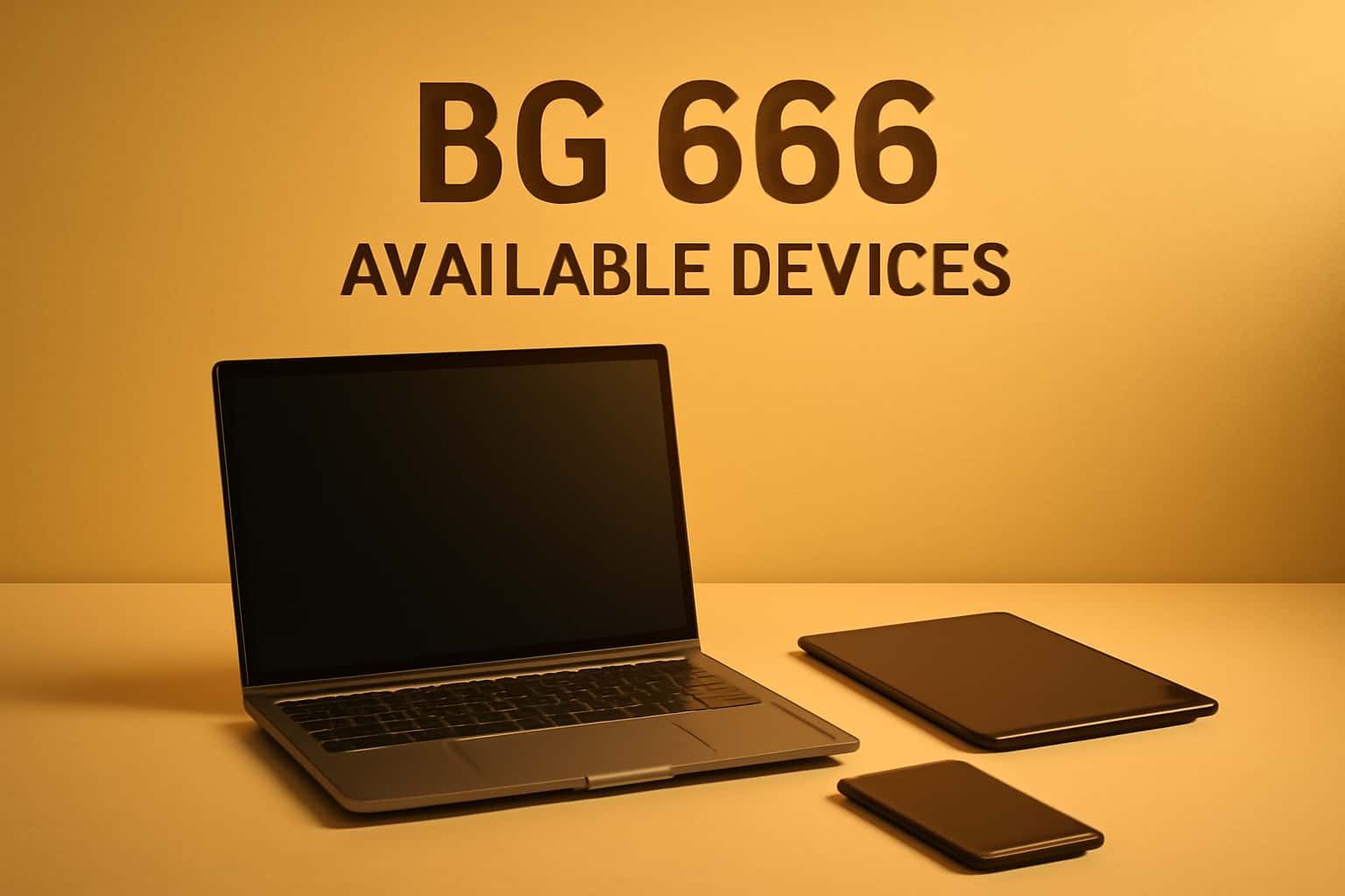 An abstract visualization of various compatible devices with the text 'BG 666 Available Devices'.