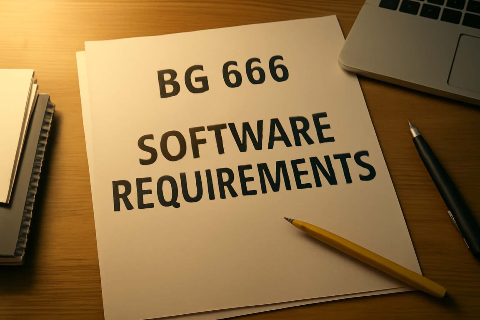 An infographic displaying the BG 666 Software Requirements with a futuristic design.